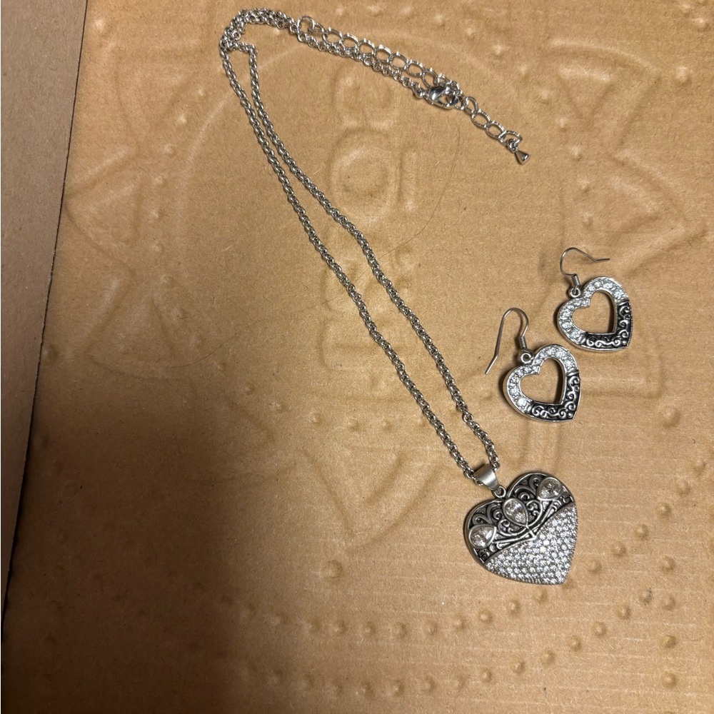 Silver Heart Necklace and Earring Set, Like New